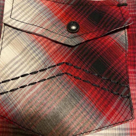 NWT Cody James Boys Size Medium Red Black White Plaid Pearl Snap Western Shirt - Picture 4 of 8
